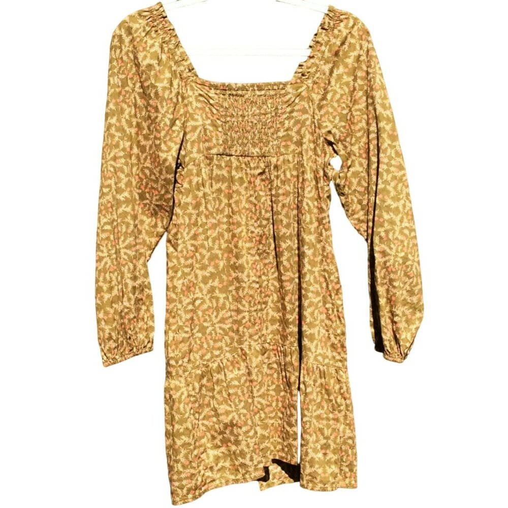 Universal Threads Women XS Mini Dress Floral Long Sleeve Green Pink Boho Prairie